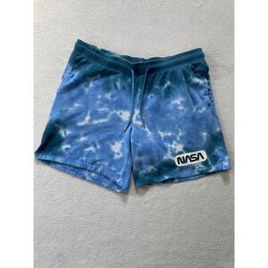 Hyper Space Mens Large Sweat Shorts Blue Tie Dye NASA Graphic Logo